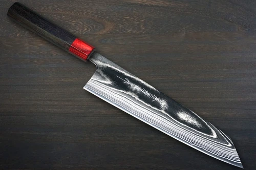 Keiichi Fujii AUS10 Nickel Damascus RS8R Japanese Chef's Kiritsuke-Gyuto Knife 240mm with Red-Ring Rosewood Handle