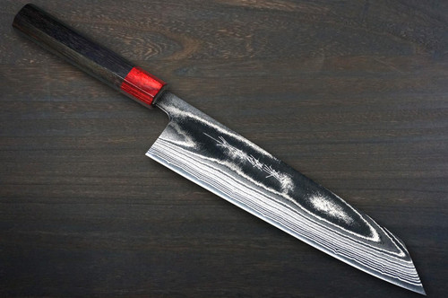 Keiichi Fujii AUS10 Nickel Damascus RS8R Japanese Chef's Kiritsuke-Gyuto Knife 240mm with Red-Ring Rosewood Handle 