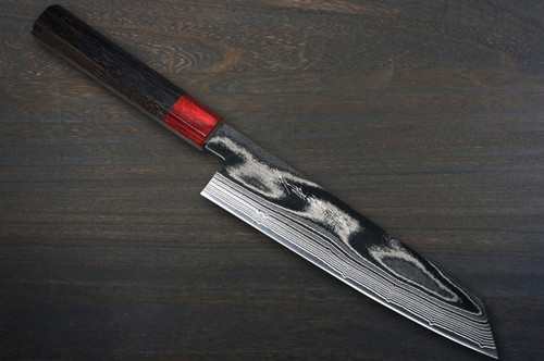 Keiichi Fujii AUS10 Nickel Damascus RS8R Japanese Chef's Kiritsuke-Gyuto Knife 210mm with Urushi Lacquered Oak Handle 