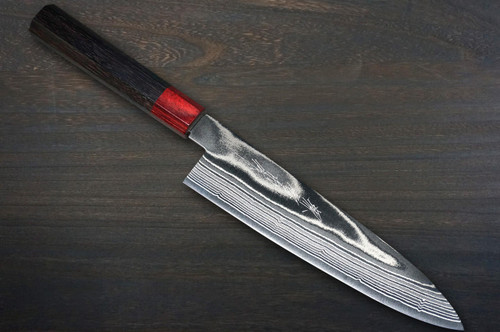Keiichi Fujii AUS10 Nickel Damascus RS8R Japanese Chef's Gyuto Knife 210mm with Urushi Lacquered Oak Handle 