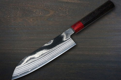 Keiichi Fujii AUS10 Nickel Damascus RS8R Japanese Chef's Santoku