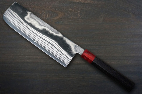 Keiichi Fujii AUS10 Nickel Damascus RS8R Japanese Chef's Nakiri(Vegetable) 170mm with Urushi Lacquered Oak Handle 