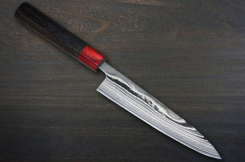 Keiichi Fujii AUS10 Nickel Damascus RS8R Japanese Chef's Petty Knife(Utility) 150mm with Urushi Lacquered Oak Handle 