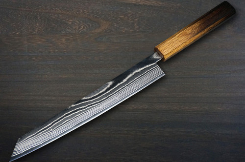 Keiichi Fujii AUS10 Nickel Damascus OK8B Japanese Chef's Kiritsuke-Yanagiba(Sashimi) 240mm with Urushi Lacquered Oak Handle 