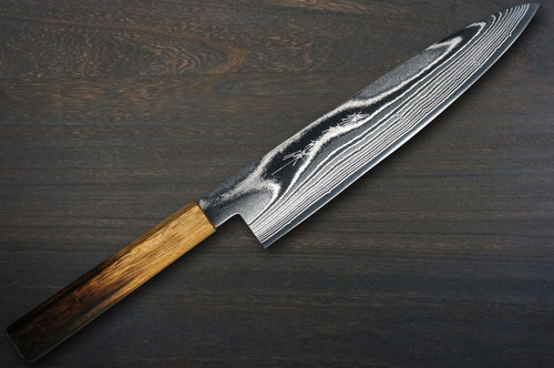 Keiichi Fujii AUS10 Nickel Damascus OK8B Japanese Chef's Gyuto Knife 270mm with Urushi Lacquered Oak Handle 