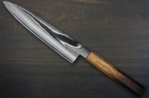 Keiichi Fujii AUS10 Nickel Damascus OK8B Japanese Chef's Gyuto Knife 240mm with Urushi Lacquered Oak Handle 