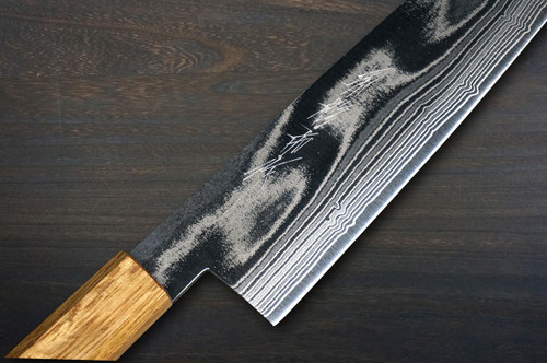Keiichi Fujii AUS10 Nickel Damascus OK8B Japanese Chef's Gyuto Knife 240mm with Urushi Lacquered Oak Handle 