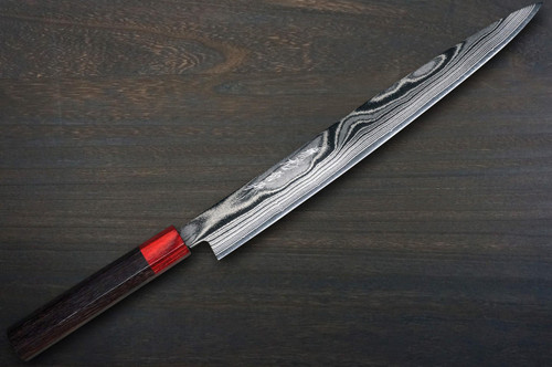 Keiichi Fujii AUS10 Nickel Damascus RS8R Japanese Chef's Slicer(Sujihiki) 270mm with Urushi Lacquered Oak Handle 