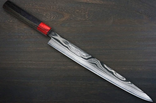 Keiichi Fujii AUS10 Nickel Damascus RS8R Japanese Chef's Slicer(Sujihiki) 270mm with Red-Ring Rosewood Handle