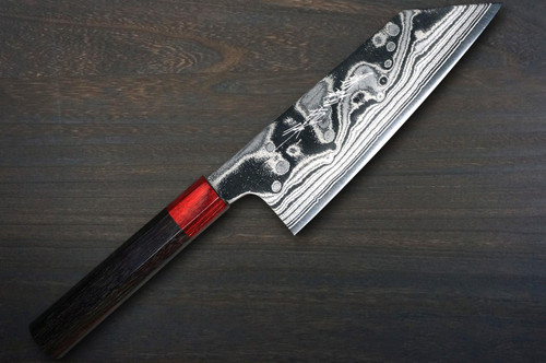 Keiichi Fujii AUS10 Nickel Damascus RS8R Japanese Chef's Bunka