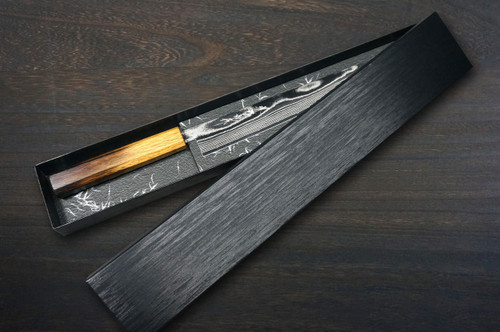 Keiichi Fujii AUS10 Nickel Damascus OK8B Japanese Chef's Slicer(Sujihiki) 240mm with Urushi Lacquered Oak Handle 