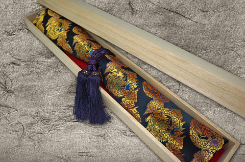 Yoshihiro Tamo Edition White No.2 Honyaki Blood-Drip-Art Yanagiba(Sashimi) 330mm with Special Japanese Ash Handle & Saya in Paulownia Box 