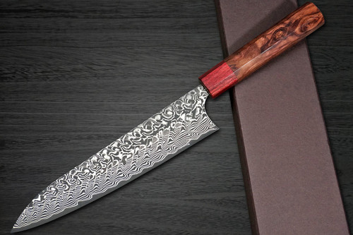 Yoshimi Kato R2 Black Damascus RS8R Japanese Chef's Gyuto Knife 210mm with Red-Ring Octagonal Honduran Rosewood Handle 