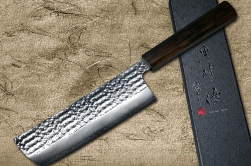 Yu Kurosaki R2(SG2) Hammered SENKO-EI WA EB8N Japanese Chef's Nakiri(Vegetable) 165mm with Full Ebony Handle 