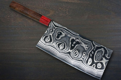 Keiichi Fujii AUS10 Nickel Damascus RS8R Japanese Chef's Chinese Cooking Knife 200mm with Red-Ring Rosewood Handle 