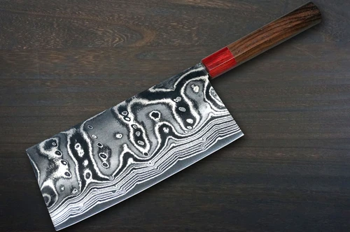 Keiichi Fujii AUS10 Nickel Damascus RS8R Japanese Chef's Chinese Cooking Knife 200mm with Red-Ring Rosewood Handle