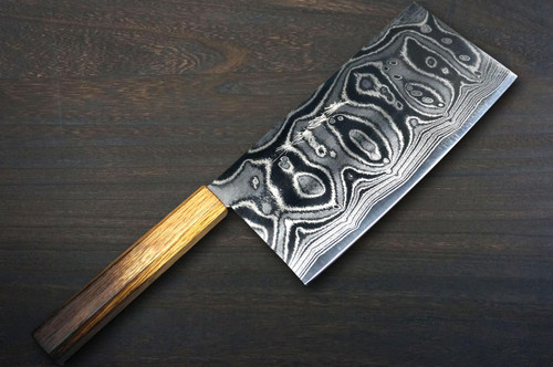 Keiichi Fujii AUS10 Nickel Damascus OK8B Japanese Chef's Chinese Cooking Knife 200mm with Urushi Lacquered Oak Handle 