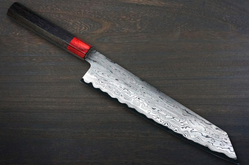 Satoshi Nakagawa Aogami #1 Damascus RS8R Japanese Chef's Kiritsuke-Gyuto Knife 240mm with Red-Ring Octagonal Handle 