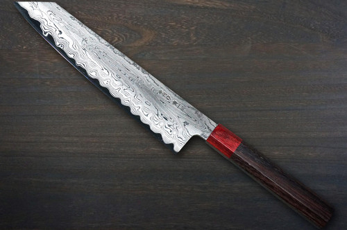 Satoshi Nakagawa Aogami #1 Damascus RS8R Japanese Chef's Kiritsuke-Gyuto Knife 240mm with Red-Ring Octagonal Handle 