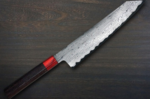 Satoshi Nakagawa Aogami #1 Damascus RS8R Japanese Chef's Kiritsuke-Gyuto Knife 240mm with Red-Ring Octagonal Handle 