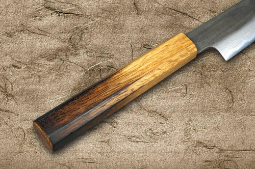 Satoshi Nakagawa Aogami #1 Damascus Kurouchi OK8B Japanese Chef's Kiritsuke-Yanagiba(Sujihiki) 240mm with Urushi Lacquered Oak Handle 