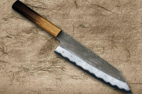 Satoshi Nakagawa Aogami #1 Damascus Kurouchi OK8B Japanese Chef's Bunka Knife 170mm with Urushi Lacquered Oak Handle 