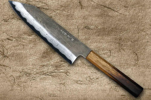 Satoshi Nakagawa Aogami #1 Damascus Kurouchi OK8B Japanese Chef's Bunka Knife 170mm with Urushi Lacquered Oak Handle 