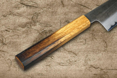 Satoshi Nakagawa Aogami #1 Damascus Kurouchi OK8B Japanese Chef's Nakiri(Vegetable) 165mm with Urushi Lacquered Oak Handle 