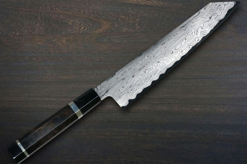 Satoshi Nakagawa Aogami #1 Damascus EBBFB2 Japanese Chef's Kiritsuke-Gyuto Knife 240mm with Double Buffalo Ringed Ebony Handle 