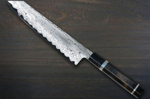 Satoshi Nakagawa Aogami #1 Damascus EBBFB2 Japanese Chef's Kiritsuke-Gyuto Knife 240mm with Double Buffalo Ringed Ebony Handle 