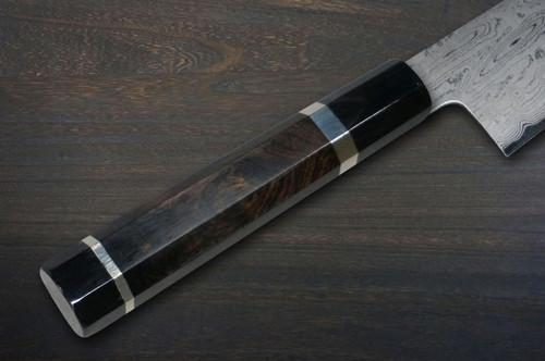Satoshi Nakagawa Aogami #1 Damascus EBBFB2 Japanese Chef's Kiritsuke-Gyuto Knife 240mm with Double Buffalo Ringed Ebony Handle 
