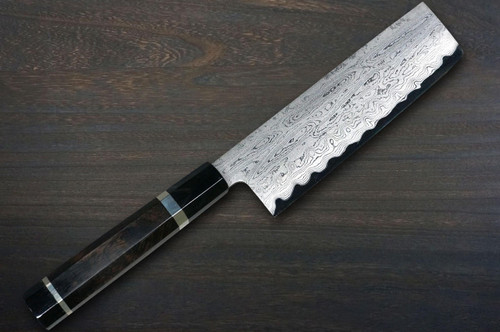 Satoshi Nakagawa Aogami #1 Damascus EBBFB2 Japanese Chef's Nakiri(Vegetable) 165mm with Double Buffalo Ringed Ebony Handle 
