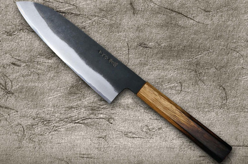 Satoshi Nakagawa Aogami #2 Kurouchi OK8B Japanese Chef's Santoku Knife 170mm with Urushi Lacquered Oak Handle 