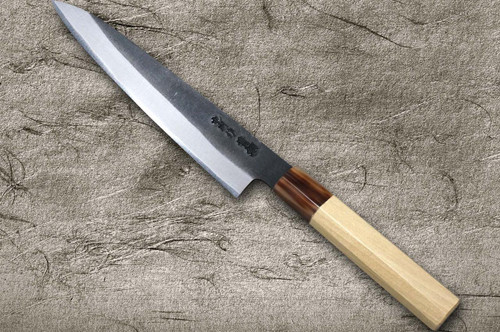 Satoshi Nakagawa Aogami #2 Kurouchi MB8W Japanese Chef's Petty Knife(Utility) 150mm with White Buffalo Tsuba Octagonal Handle 