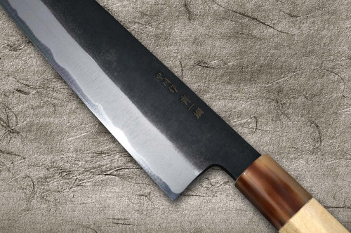Satoshi Nakagawa Aogami #1 Kurouchi MB8W Japanese Chef's Gyuto Knife 210mm with White Buffalo Tsuba Octagonal Handle 