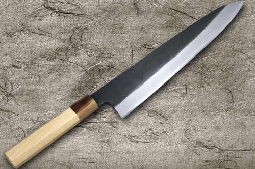 Satoshi Nakagawa Aogami #1 Kurouchi MB8W Japanese Chef's Gyuto Knife 210mm with White Buffalo Tsuba Octagonal Handle 
