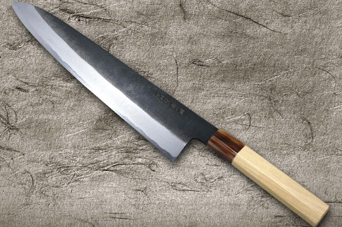 Satoshi Nakagawa Aogami #1 Kurouchi MB8W Japanese Chef's Gyuto Knife 210mm with White Buffalo Tsuba Octagonal Handle 