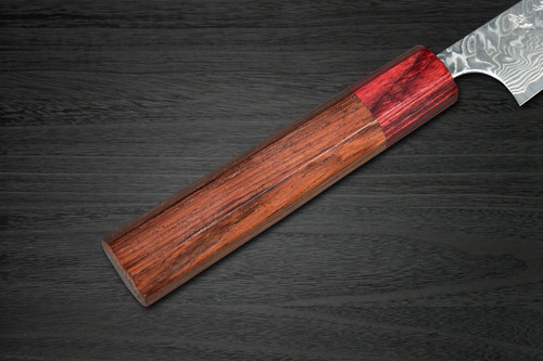 Yoshimi Kato R2 Black Damascus RS8R Japanese Chef's Petty Knife(Utility) 120mm with Red-Ring Octagonal Honduran Rosewood Handle 