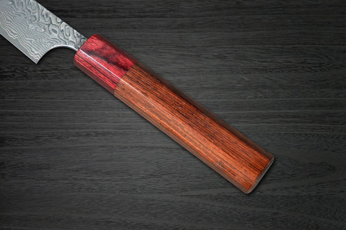 Yoshimi Kato R2 Black Damascus RS8R Japanese Chef's Petty Knife(Utility) 120mm with Red-Ring Octagonal Honduran Rosewood Handle 