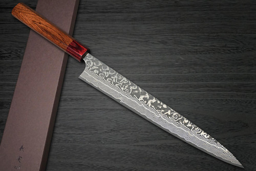 Yoshimi Kato R2 Black Damascus RS8R Japanese Chef's Slicer(Sujihiki) 270mm with Red-Ring Octagonal Honduran Rosewood Handle 