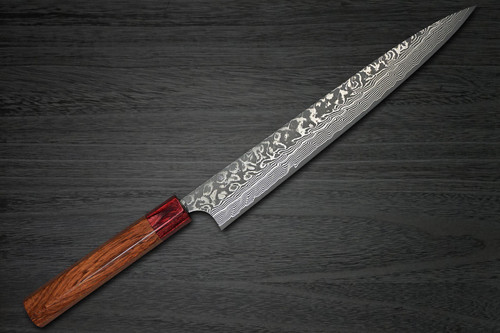 Yoshimi Kato R2 Black Damascus RS8R Japanese Chef's Slicer(Sujihiki) 270mm with Red-Ring Octagonal Honduran Rosewood Handle 