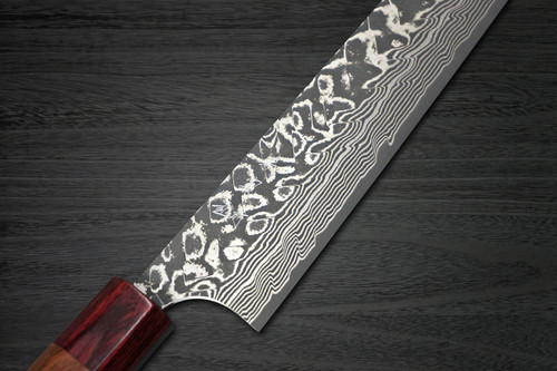Yoshimi Kato R2 Black Damascus RS8R Japanese Chef's Slicer(Sujihiki) 270mm with Red-Ring Octagonal Honduran Rosewood Handle 
