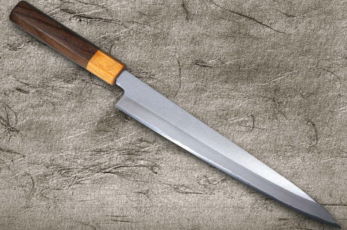 Satoshi Nakagawa Aogami #1 Migaki RS8M Japanese Chef's Slicer(Sujihiki) 270mm with Light-Brown-Ring Octagonal Handle 