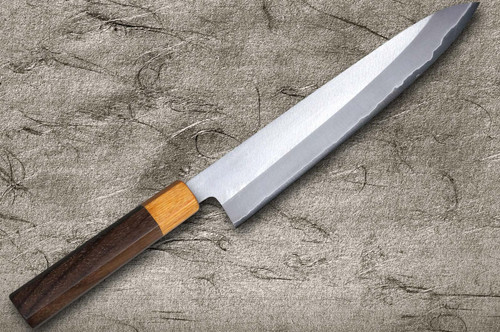Satoshi Nakagawa Aogami #1 Migaki RS8M Japanese Chef's Gyuto Knife 210mm with Light-Brown-Ring Octagonal Handle 