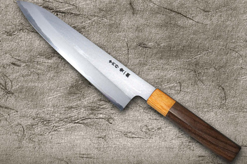 Satoshi Nakagawa Aogami #1 Migaki RS8M Japanese Chef's Gyuto Knife 210mm with Light-Brown-Ring Octagonal Handle 
