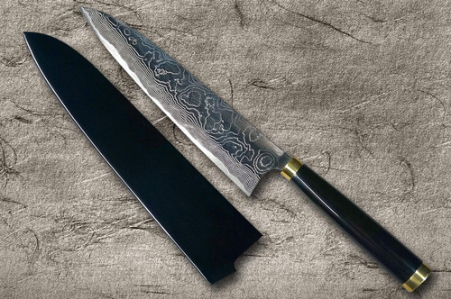 Takeshi Saji Makie-Art R2(SG2) Mirrored Damascus Japanese Chef's Gyuto Knife 270mm with Urushi Lacquered Saya and Custom Handle FUJI on WAVE (NAMI FUJI) 