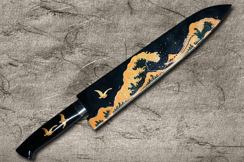 武佐治蒔绘艺术青纸2号色大马士革日本厨师牛刀270毫米带漆鞘和定制手柄