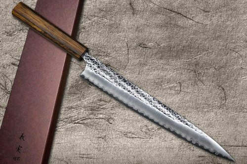 Yoshimi Kato R2 MINAMO Hammered OK8B Japanese Chef's Knife SET 270mm with Urushi Lacquered Oak Handle Dark Brown (KiritsukeGyuto210-Slicer-Bunka-Vegetable-Petty120) 