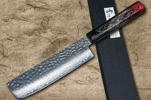 Sakai Takayuki 33-Layer VG10 Damascus RIO Chef's Nakiri(Vegetable) 160mm with Japanese Lacquered Handle [Red] 