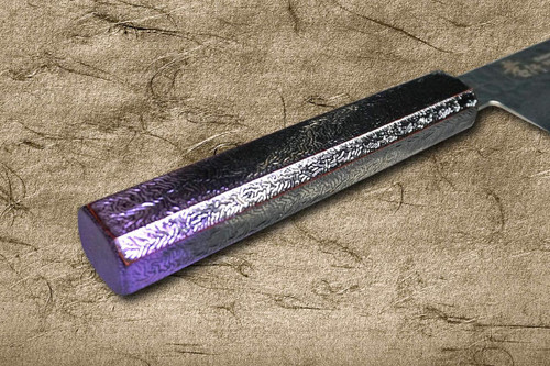 Sakai Takayuki 33-Layer VG10 Damascus RIO Chef's Kengata-Santoku Knife 160mm with Japanese Lacquered Handle [Purple] 